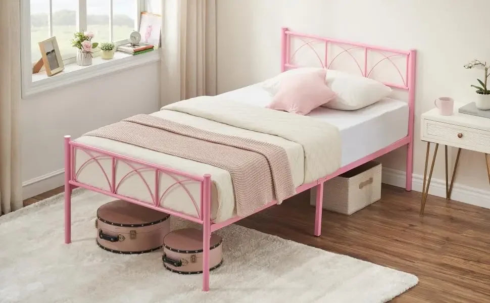 Platform Bed Frame with Headborad&Footboard,12.2 inches,No Box Spring Needed,Simple Assembly,Furniture(Pink,Twin)