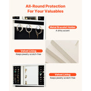 42.5-Inch Lockable Mirror Jewelry Cabinet with Rounded Design & Travel Organizer – White