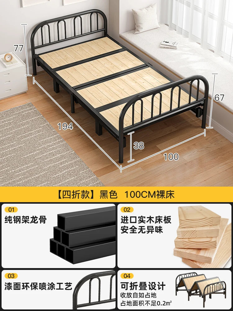 Solid wood folding bed Household simple single bed Extra bed 1 meter 2 Adult rental room Reinforced hard board double iron