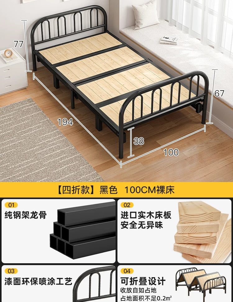 Solid wood folding bed Household simple single bed Extra bed 1 meter 2 Adult rental room Reinforced hard board double iron