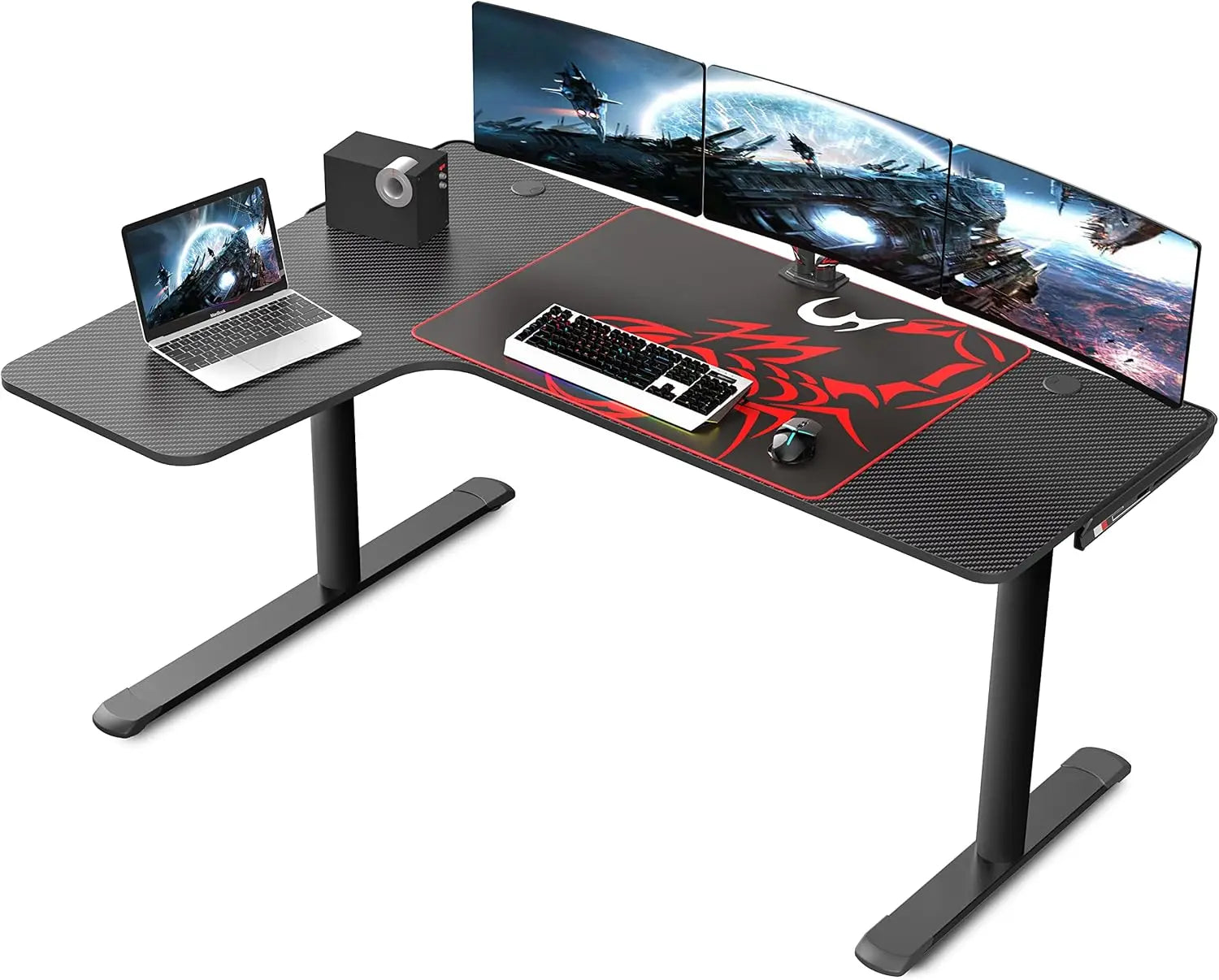 Pink L Shaped Gaming Desk, 60 Inch Large Home Office Corner PC Computer Table Study Writing Modern Workstation Girls  Female
