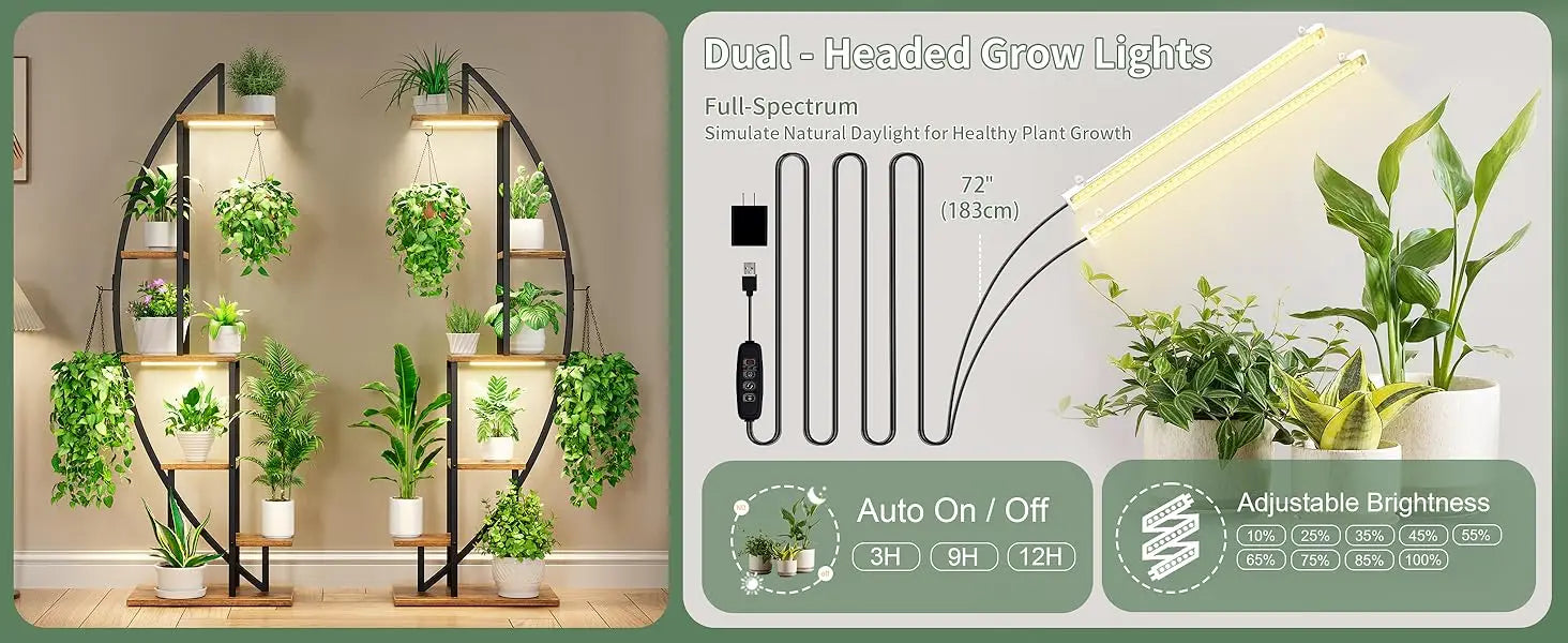 Half Moon Indoor Plant Stand with Grow Lights