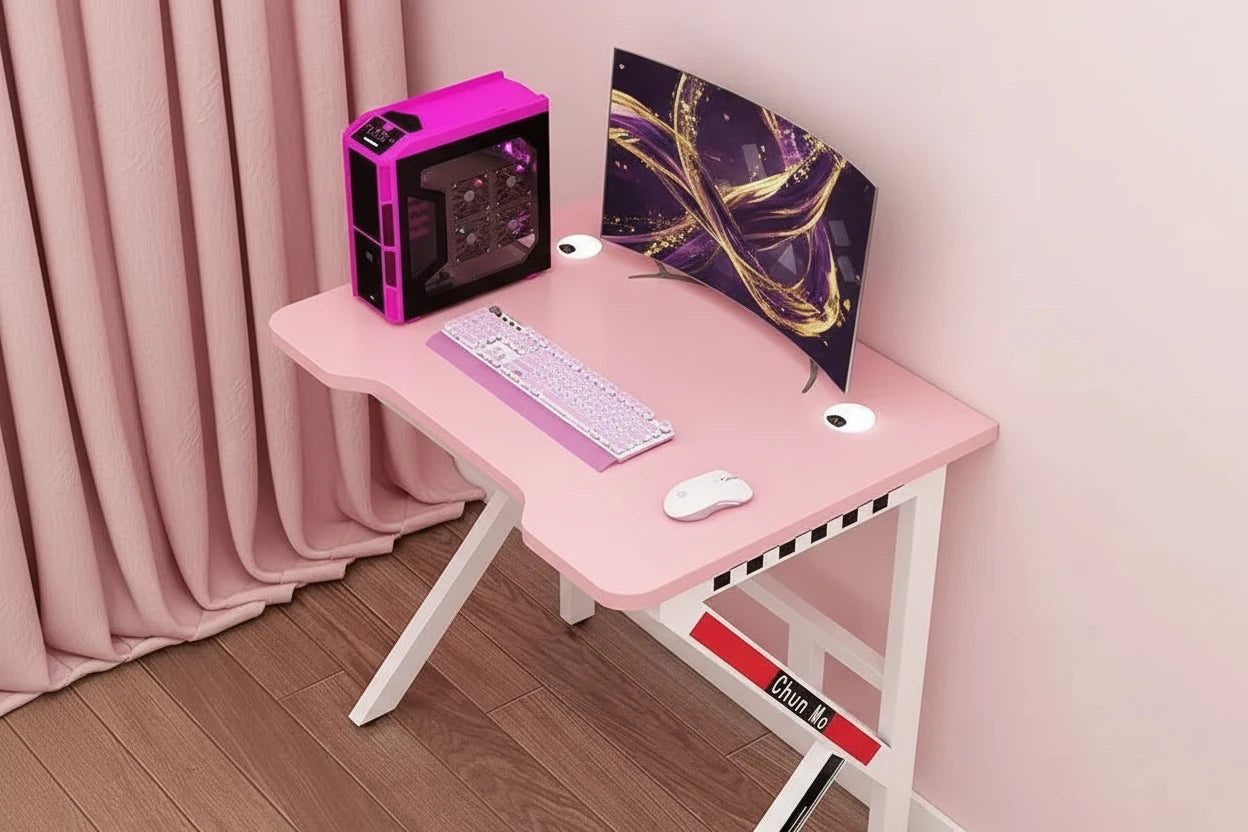 FurnishSpot™ SpaceSmart™ Pink Gaming Desk – Girls Study Desk Laptop Computer Table