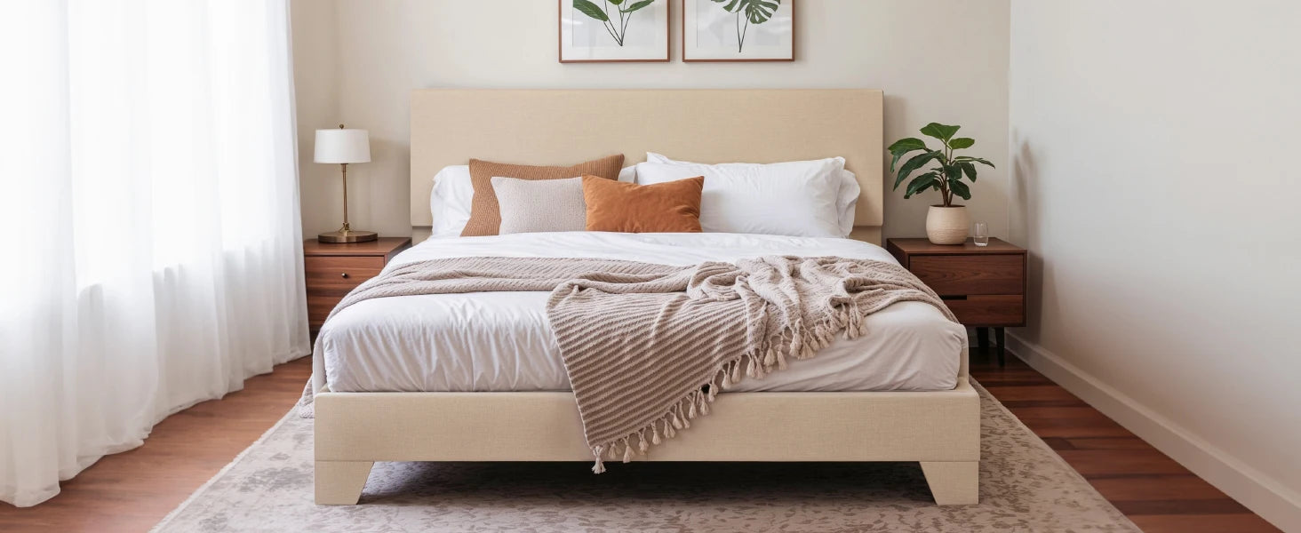 HOOMIC Upholstered Bed Frame with Adjustable Headboard, Soft Linen Fabric, Strong Supporting Structure, Noise-Free Allewie