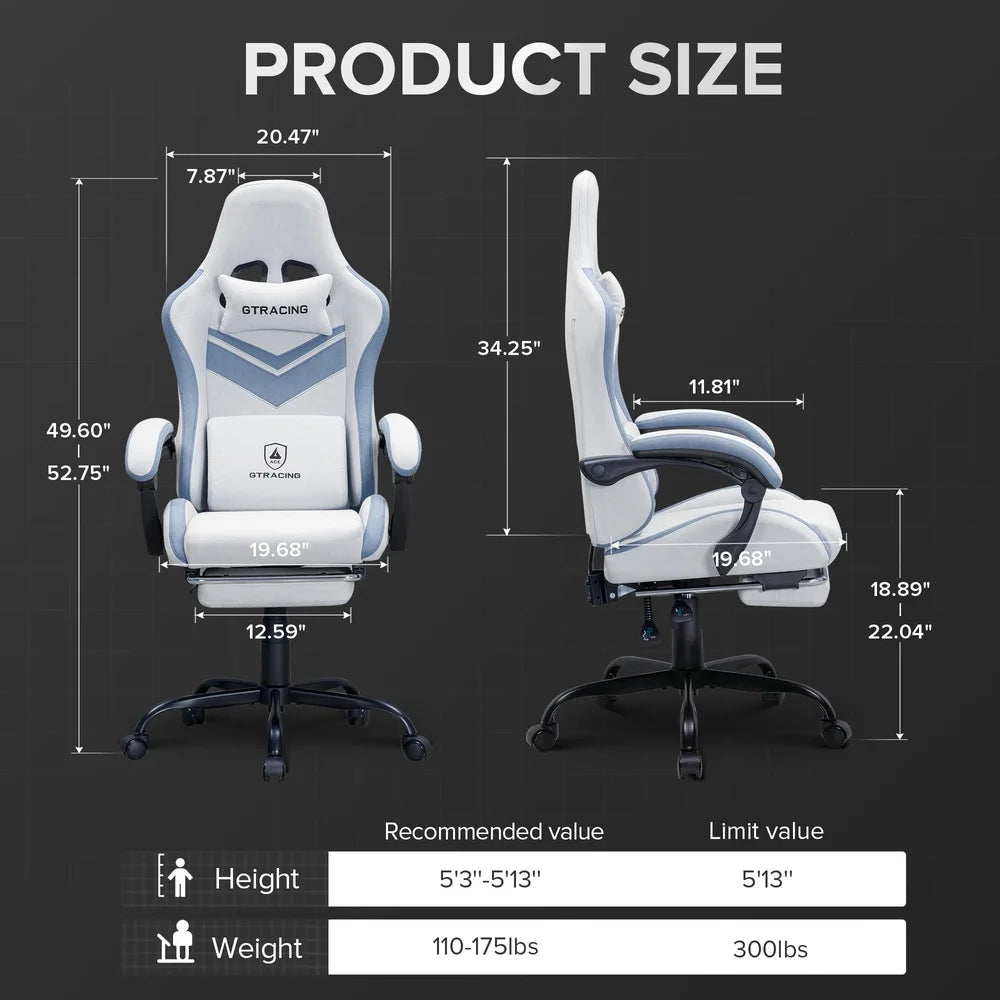 Adjustable Reclining Gaming Chair with Lumbar Support Footrest