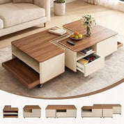 FurnishSpot Convertible Coffee Table Set with Storage & Casters | Modular Walnut Center Tables