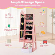 Kids Crown-Themed 45.5" Wooden Jewelry Armoire with Full-Length Mirror & Storage Box