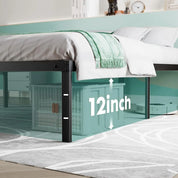 14 Inch High Full-size bed frame - Large heavy-duty metal platform beds frames w/storage space at the bottom, Full bed frame