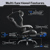 Gaming Chair w/ Massage Lumbar Support & Footrest