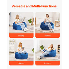 SucceBuy Bean Bag Chair Round BeaBag Chair with Removable and Washable Cover 25D Memory Foam Filled Lazy Sofa for Bedroom