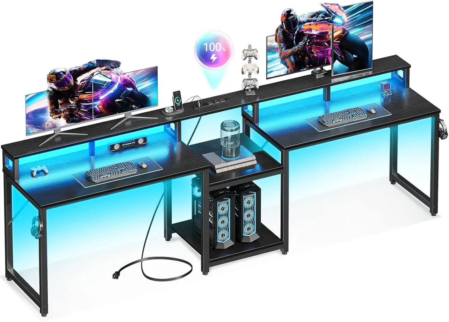 SpaceSmart Modern L-Shaped Computer Desk – Metal Frame Rectangular Corner Workstation for Home Office & Gaming