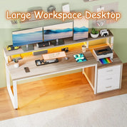 67" Computer Desk with 3 Drawers, Home Office Desk with Long Monitor Stand and Printer Space, Office Desk with Storage