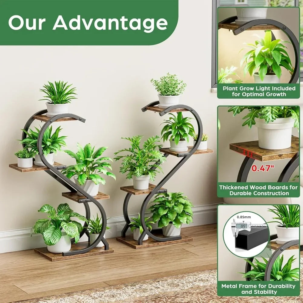 Indoor 4 Tiered Metal Plant Stand with Grow Light