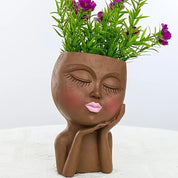 Shy Girl Face Planter, Creative Faux Human Resin Crafts, Multicolor Planter with Drainage Hole, Garden, Tabletop Decorations