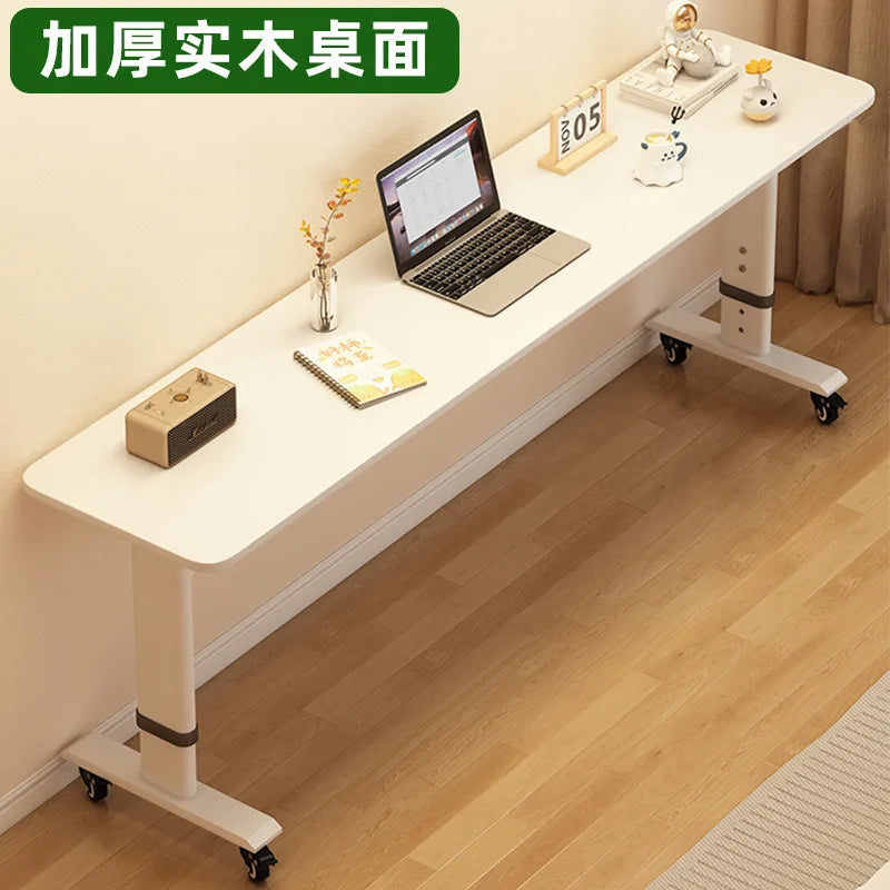 Height Adjustable Solid Wood Computer Desk with Wheels – Small Laptop Table 40/50cm for Home Office Study Workstation