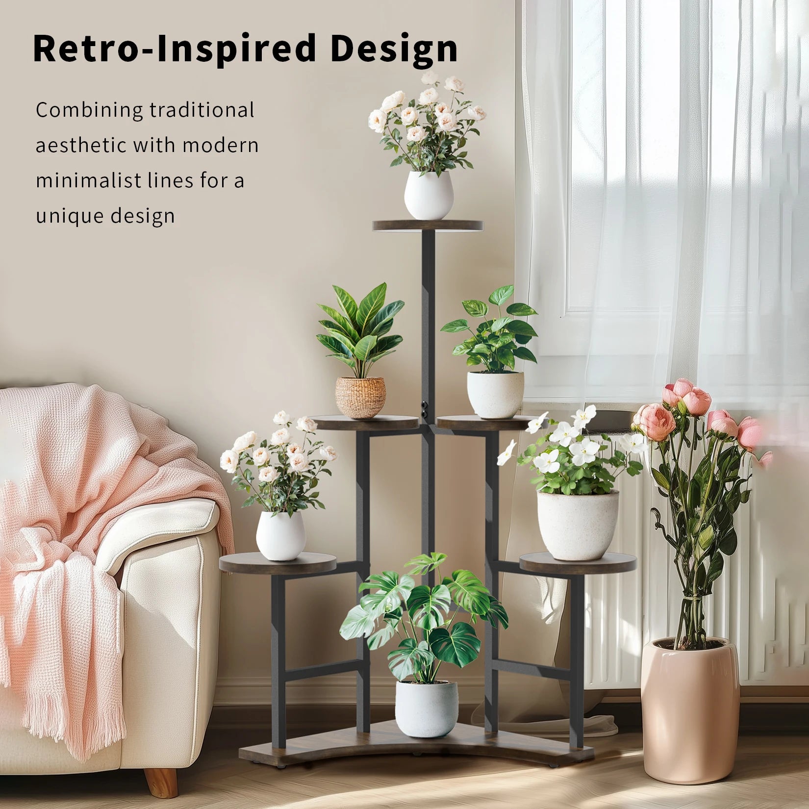 6 Tiered Corner Plant Display Rack Stand Tall Flower Shelf for Living Room Balcony Garden