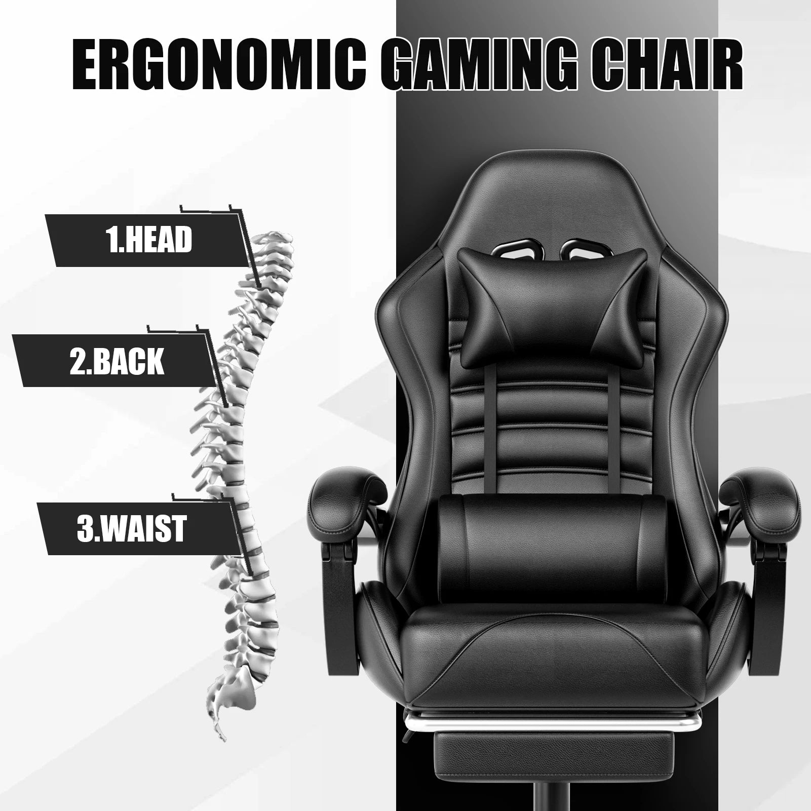 Ergonomic Racing Style Gaming Chair with Footrest