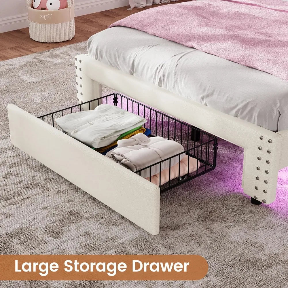 White Twin Bed Frames with LED Lights