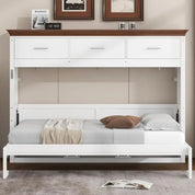 FurnishSpot™ Twin Size Horizontal Murphy Bed with Storage Drawers – Walnut Finish Foldable Wall Bed