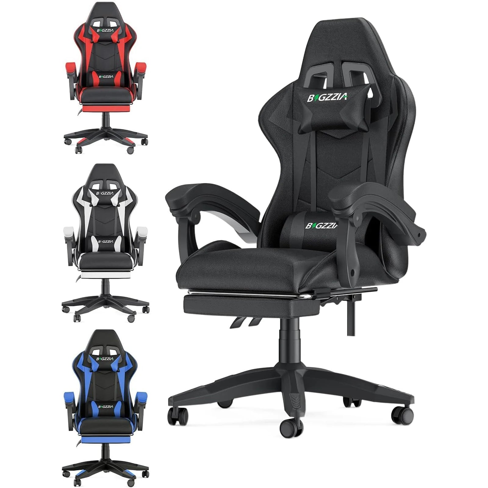 Ergonomic Gaming Chair with Footrest, Headrest, and Lumbar Cushion