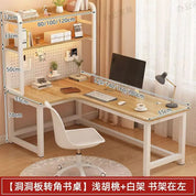 L Shaped Computer Desk with Desktop Storage Shelf Corner Office Desk Table for Home Study Workstation Solid Wood 120/140cm