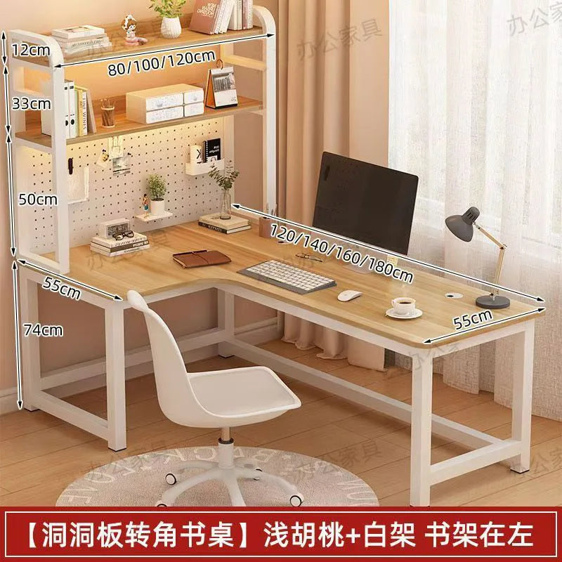 L Shaped Computer Desk with Desktop Storage Shelf Corner Office Desk Table for Home Study Workstation Solid Wood 120/140cm