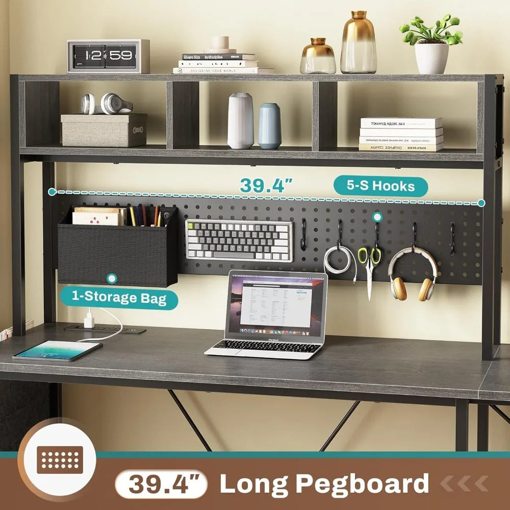 FurnishSpot L-Shaped Gaming Desk with Hutch, Charging Station & RGB LED Lights – Reversible Corner Computer Desk with Storage Shelves