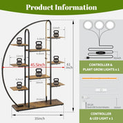 9-Tier Moon-Shaped Plant Stand with Full-Spectrum LED Grow Lights – Indoor Metal Flower Shelf for Bonsai, Succulents, Potted Plants, Living Room, Balcony, Office