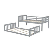 Twin Over Twin Bunk Bed with Slide and Ladder, Gray