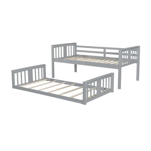 Twin Over Twin Bunk Bed with Slide and Ladder, Gray