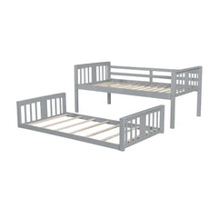Twin Over Twin Bunk Bed with Slide and Ladder, Gray