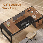 FurnishSpot® Modern Executive Desk with Storage Cabinet, File Drawer & Built-In Charging Station