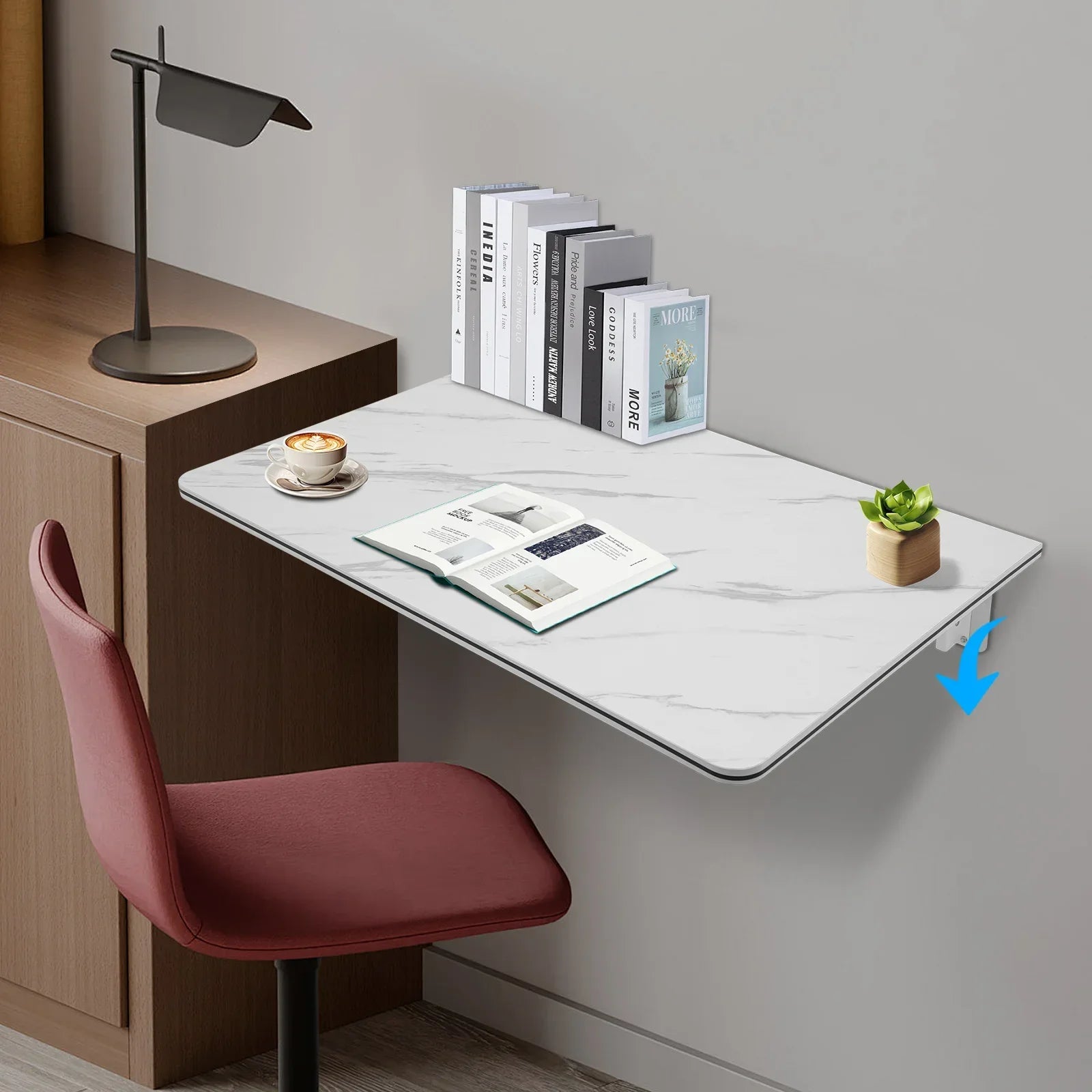 FurnishSpot FlexWall 80 Wall-Mounted Folding Desk – Space-Saving Fold-Down Table for Small Apartments (White/Black)