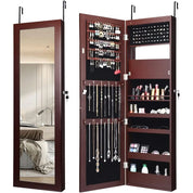 53.5" Full-Length Mirror Jewelry Cabinet with 12 LED Lights | Wall or Door Mounted Lockable Armoire