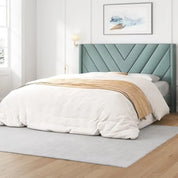 Bed Frame Upholstered Platform Bed w/Wing Side/Wooden Slat Support/Tufted Headboard w/Wing Side, No Box Spring Needed