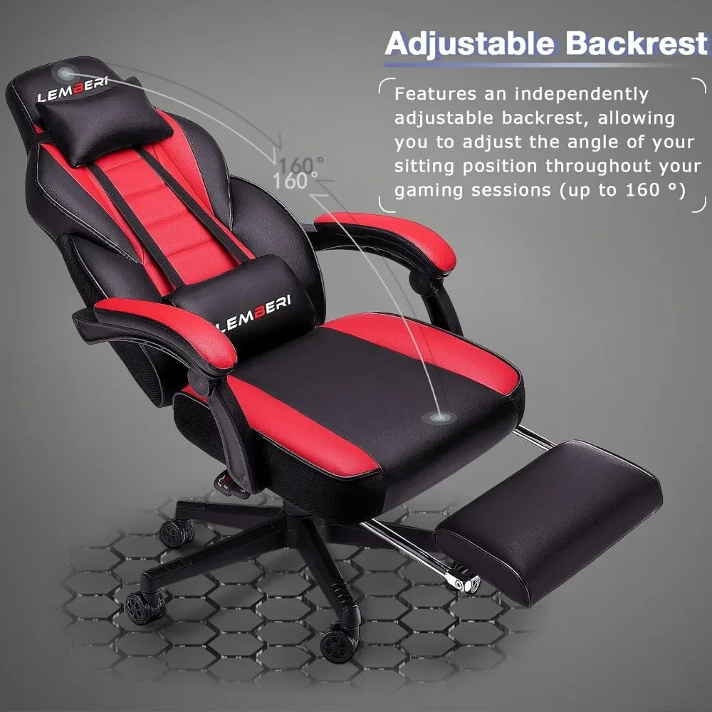 Video Game Chairs with footrest,Big and Tall for Adults, 400lb Capacity,Racing Style Computer chair with Headrest Support