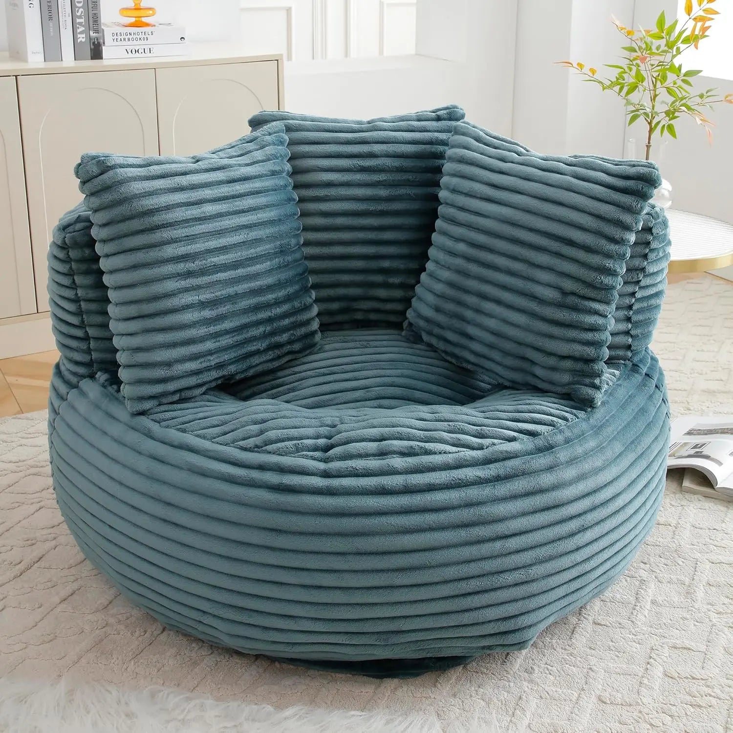 Bean Bag Chair, Giant Bean Bag Chairs for Adults, Kids, Oversized Corduroy Bean Bag Couch with Pillows, Comfy Stuffed Beanbag