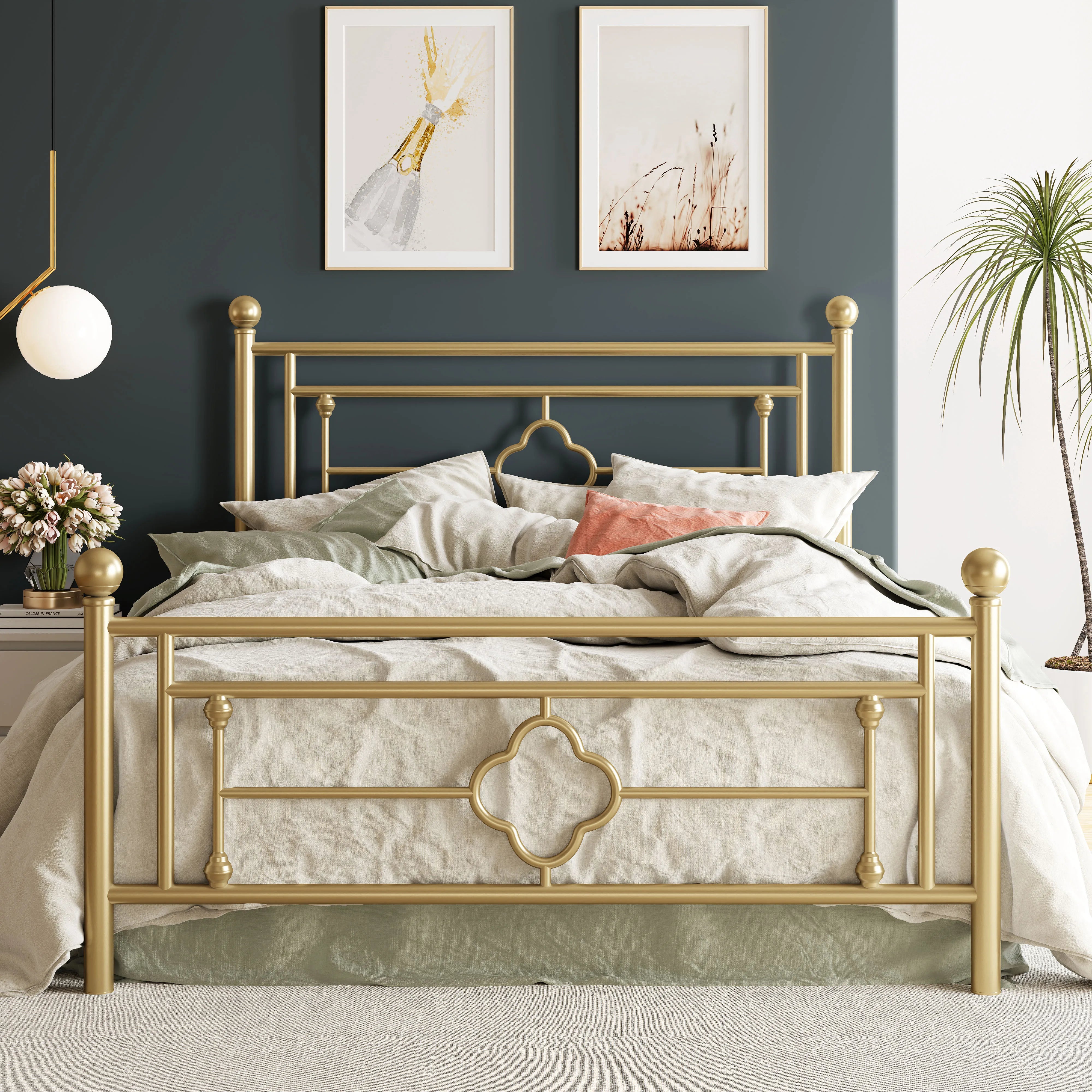 Vintage Victorian Style Metal Platform Bed Frame