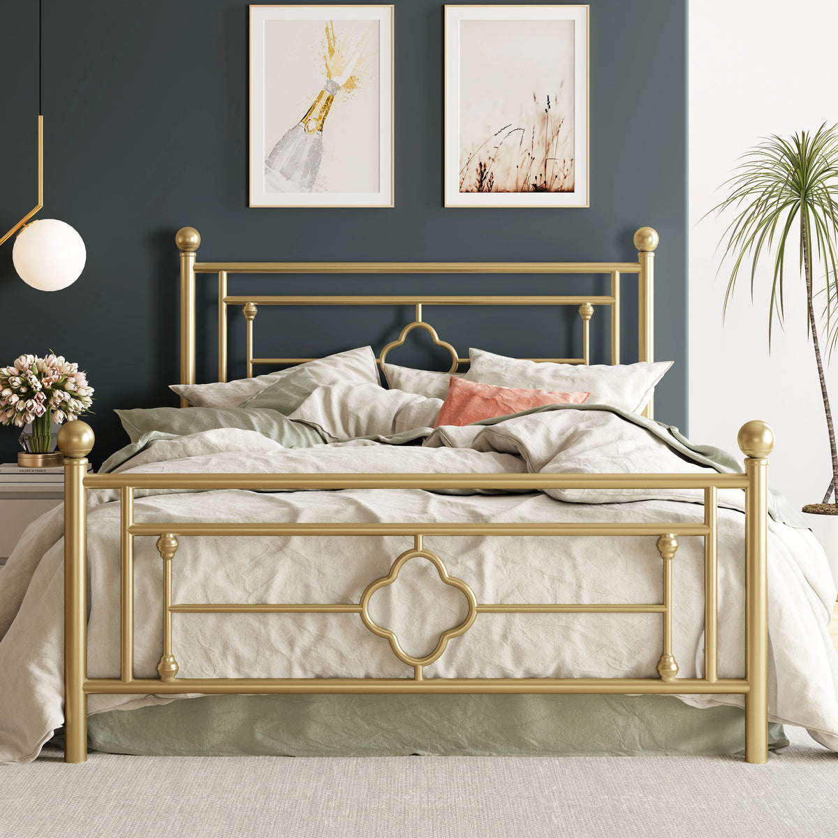 Vintage Victorian Style Metal Platform Bed Frame