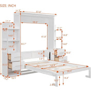 Full Murphy Bed with Storage Shelves, Drawers, LED Light, and Flexible Slats Support
