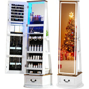 Standing LED Jewelry Armoire with Full-Length Mirror & 360° Swivel Storage Cabinet