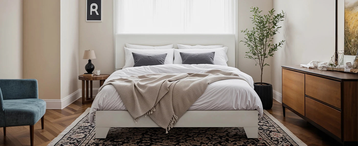 HOOMIC Upholstered Bed Frame with Adjustable Headboard, Soft Linen Fabric, Strong Supporting Structure, Noise-Free Allewie