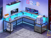 L-Shape Gaming & Computer Desk with RGB Lights, Storage & Power Outlets | Space-Saving Corner Workstation – FurnishSpot®