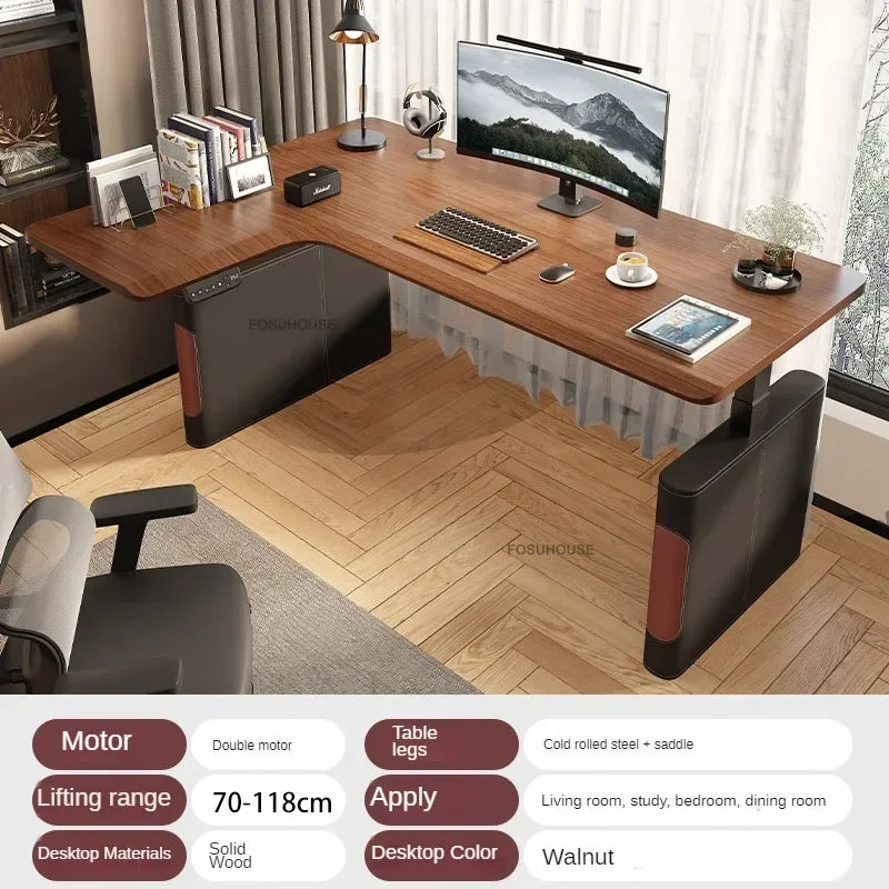 Luxury Corner Lift Computer Desks Home Office Furniture Designer L-shaped Wood Gaming Table Bedroom Student Dormitory Study Desk