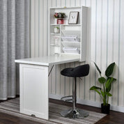 FurnishSpot SpaceSmart™ Foldable Wall-Mounted L-Shaped Desk with Storage – Modern White