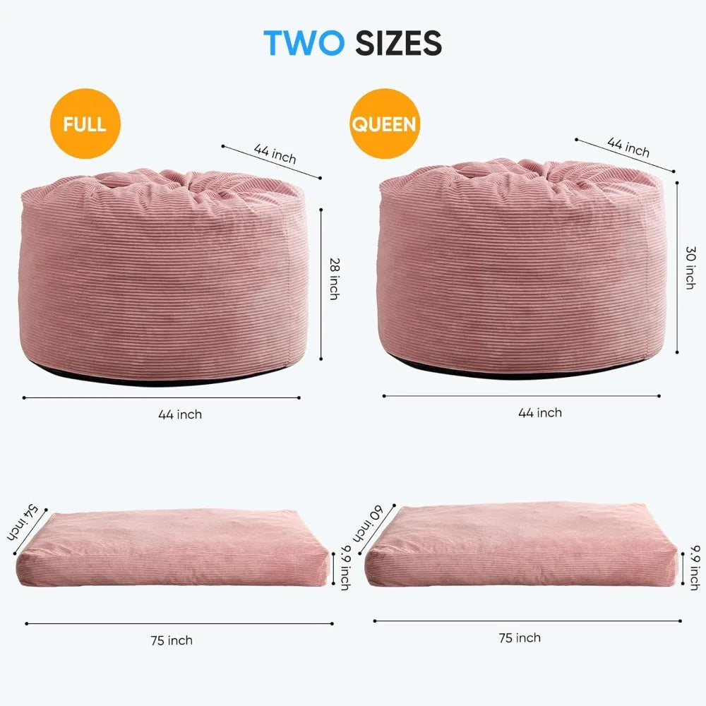 Striped Style Giant Bean Bag Chair Bed for Adults, Convertible Adult Beanbag from Lazy Chair to Floor Mattress, Large Round Bea
