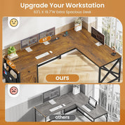 63" L Shaped Farmhouse Convertible Desk with Drawer, Power Strip & Storage Cabinet