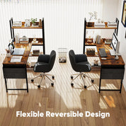 FurnishSpot SpaceSmart™ L-Shaped Computer Desk with Bookshelf & Storage