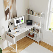 FurnishSpot SpaceSmart™ L-Shaped Computer Desk with Bookshelf & Storage