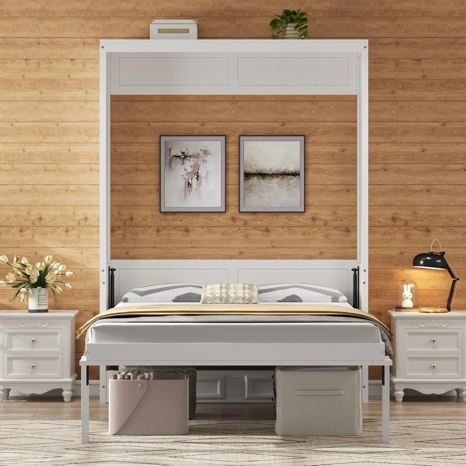 FurnishSpot™ Full Size Murphy Bed with Storage Drawers – Vertical Fold-Down Wall Bed Cabinet